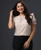 Sleeve Neck Detailed Chiffon Beige Top